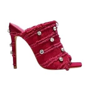 Cape Robbin🔥Distressed Pink Denim/bling Heels Slipon Shoes Women's BNIB SZ 8.5